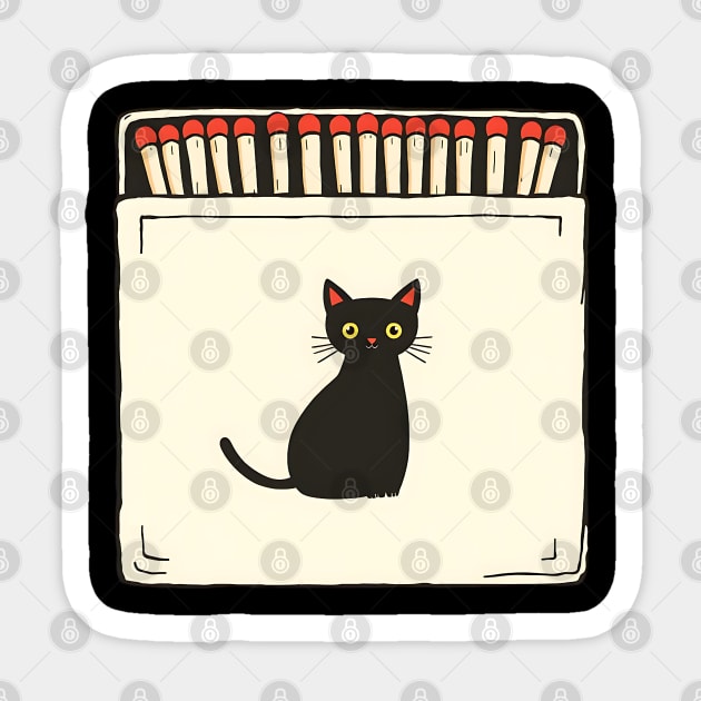 Vintage Matchbook Aesthetic, Retro Cat Illustration Sticker by Pixel Threads 
